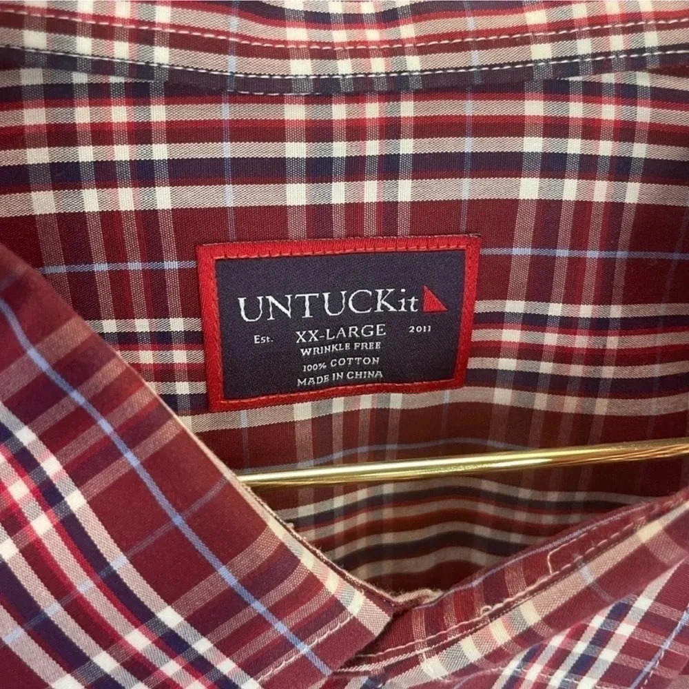 BUNDLE UNTUCKit Plaid Blue/Maroon Long Sleeve Cotton Button Down Tops - Picture 9 of 12